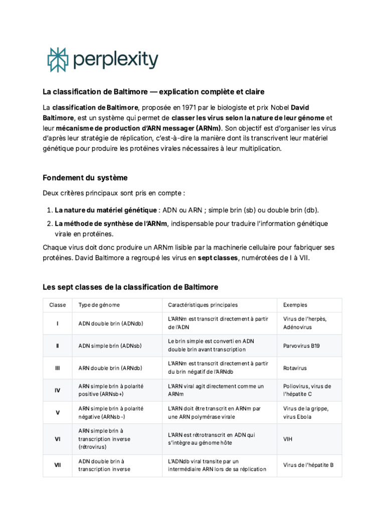 Classification de Baltimore des virus | PDF | Virus | Répertoire ...