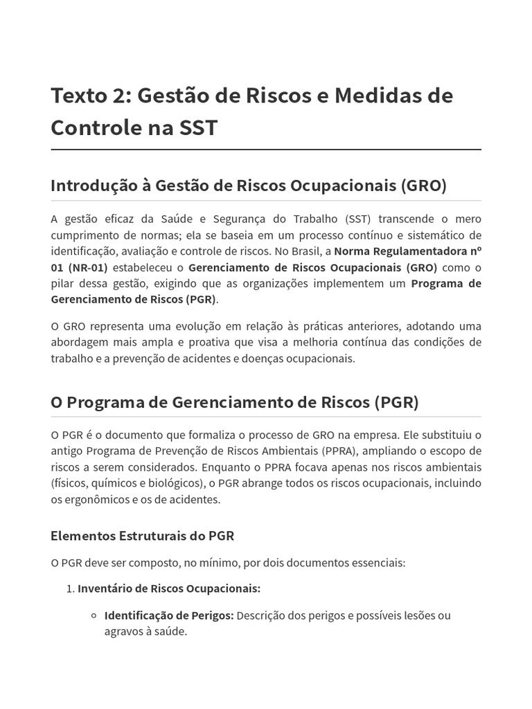 Gestão de Riscos na Saúde e Segurança do Trabalho | PDF | Segurança e ...