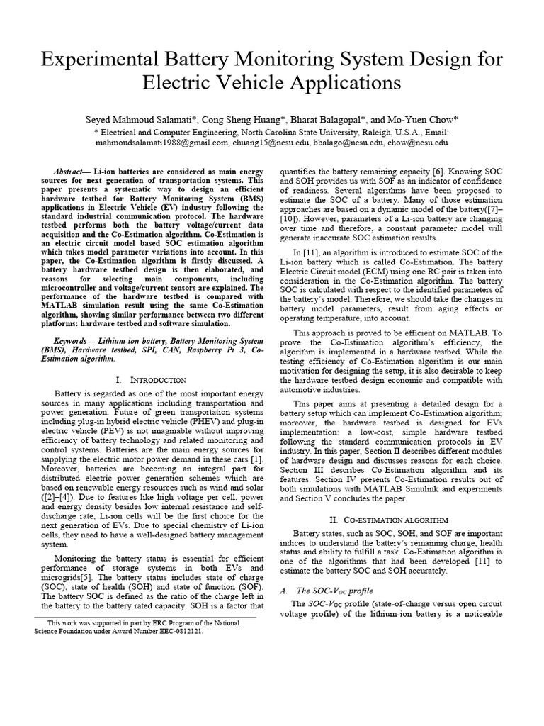 Battery Monitoring System for EVs | PDF | Electrical Engineering ...