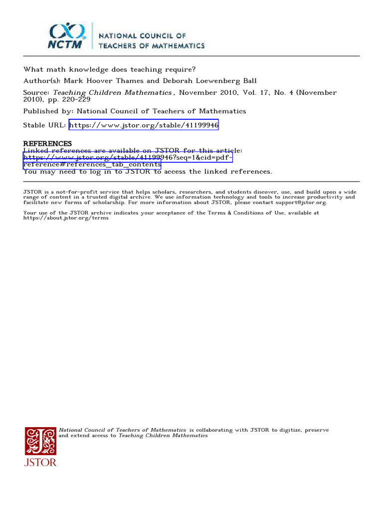 Math Knowledge Required for Teaching | PDF | Knowledge | National ...