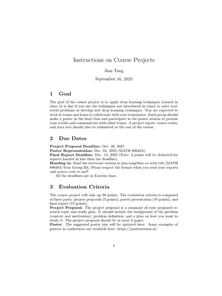 Deep Learning Course Project Guidelines | PDF | Deep Learning | Learning