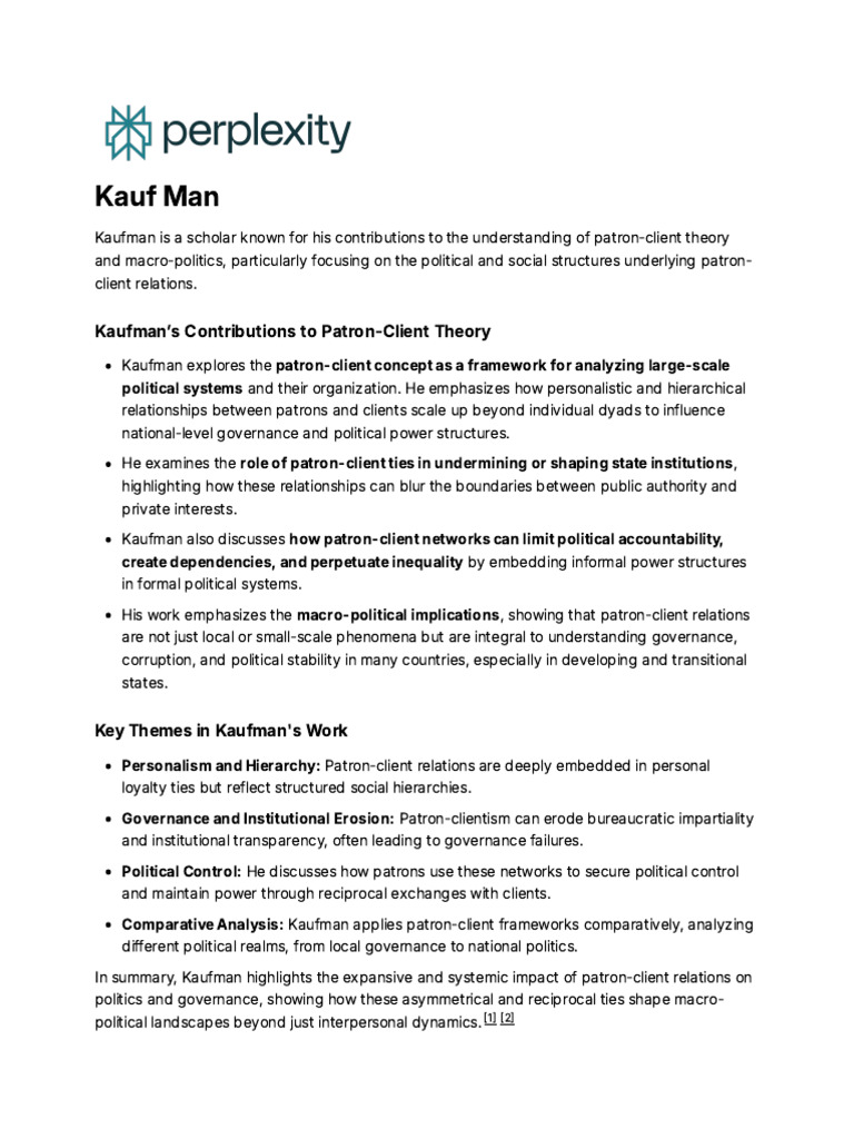 Kaufman's Patron-Client Theory Insights | PDF | Governance | Social ...