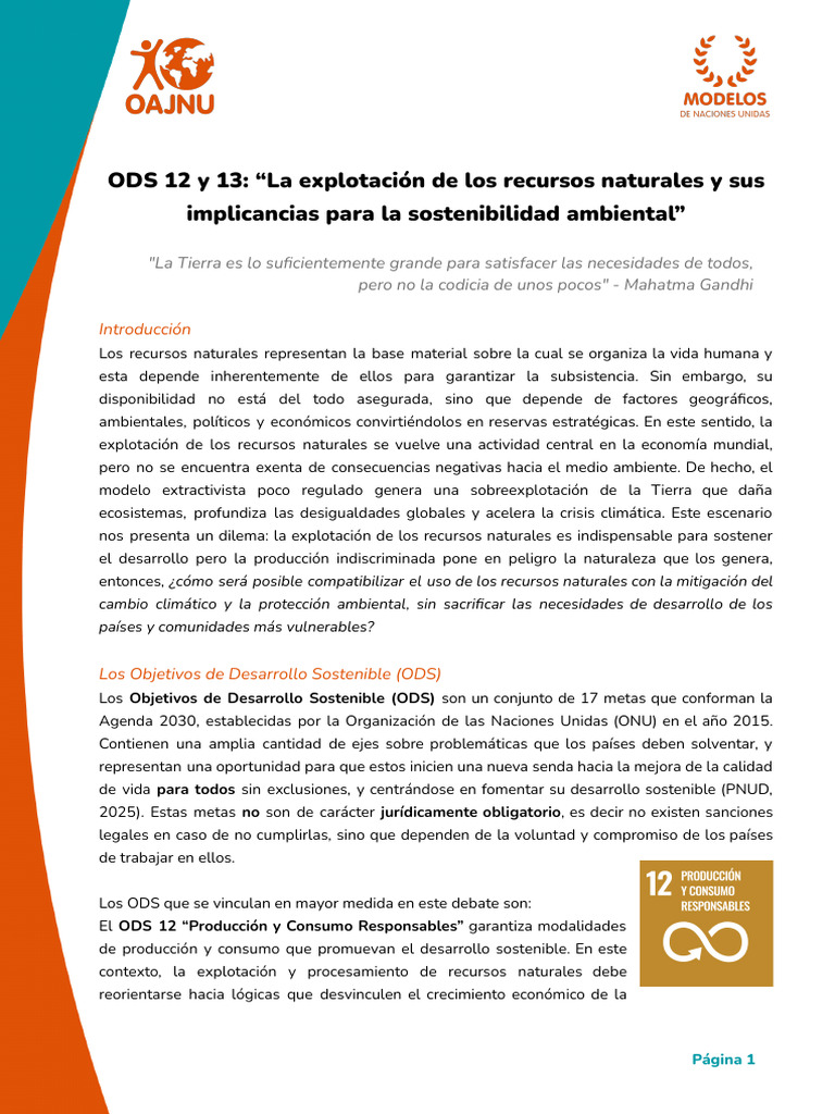 ODS 12 y 13: "La Explotación de Los Recursos Naturales y Sus ...