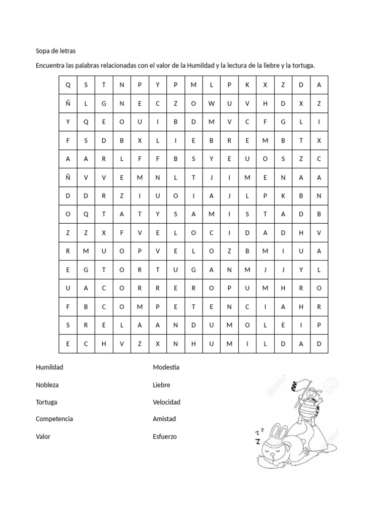 Sopa de Letras: Humildad y Valores | PDF