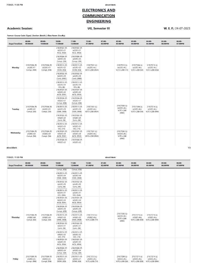 Updated Time Table | PDF