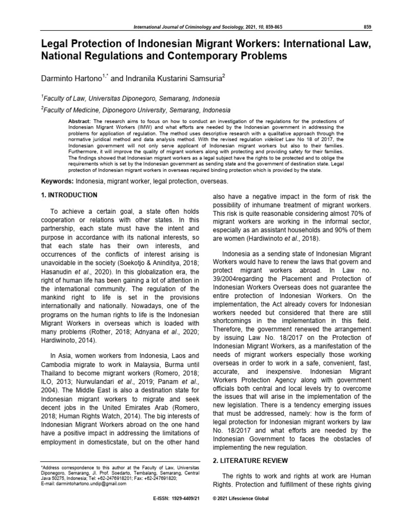 Darminto Hartono - Legal Protection of Indonesian Migrant Workers ...