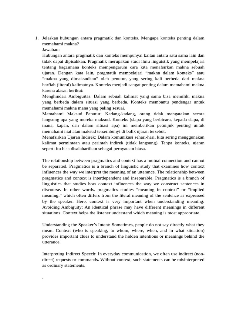 Hubungan Pragmatik dan Konteks dalam Linguistik | PDF