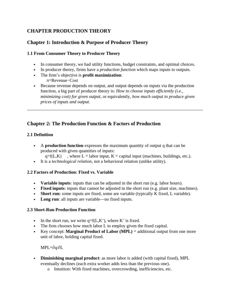 Understanding Producer Theory Basics | PDF | Production Function ...