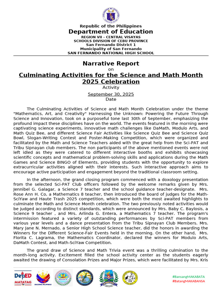 Science and Math Month 2025 Report | PDF | Mathematics | Creativity