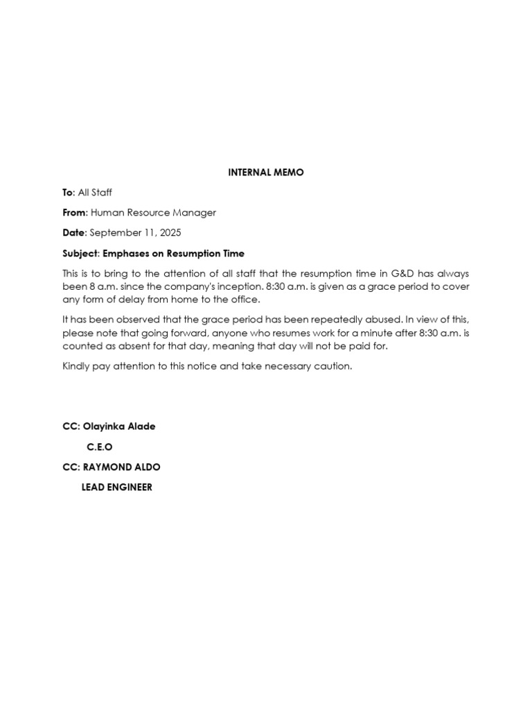 Strict Policy on Resumption Time | PDF