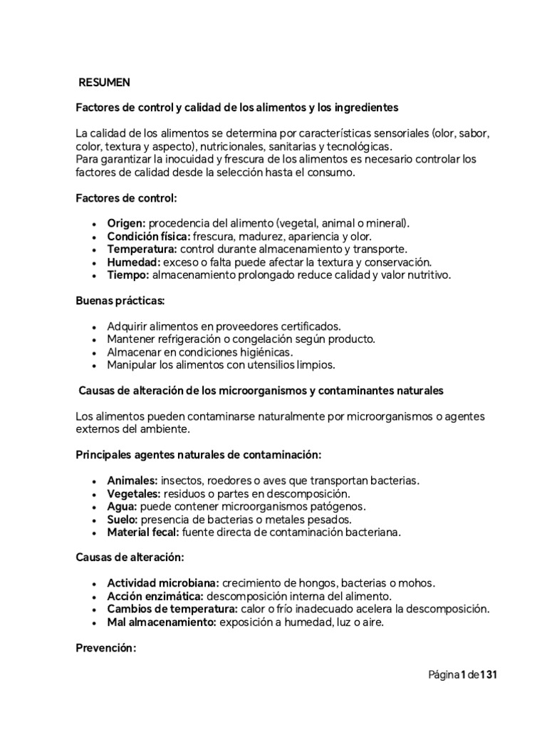 Control y Calidad de Alimentos Inocuos | PDF | Alimentos | Cocinando