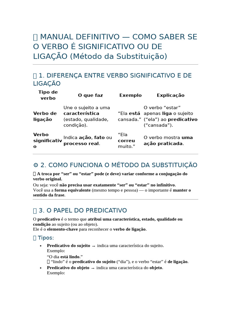 Manual Definitivo - Como Saber Se o Verbo É Significativo Ou de Ligação ...