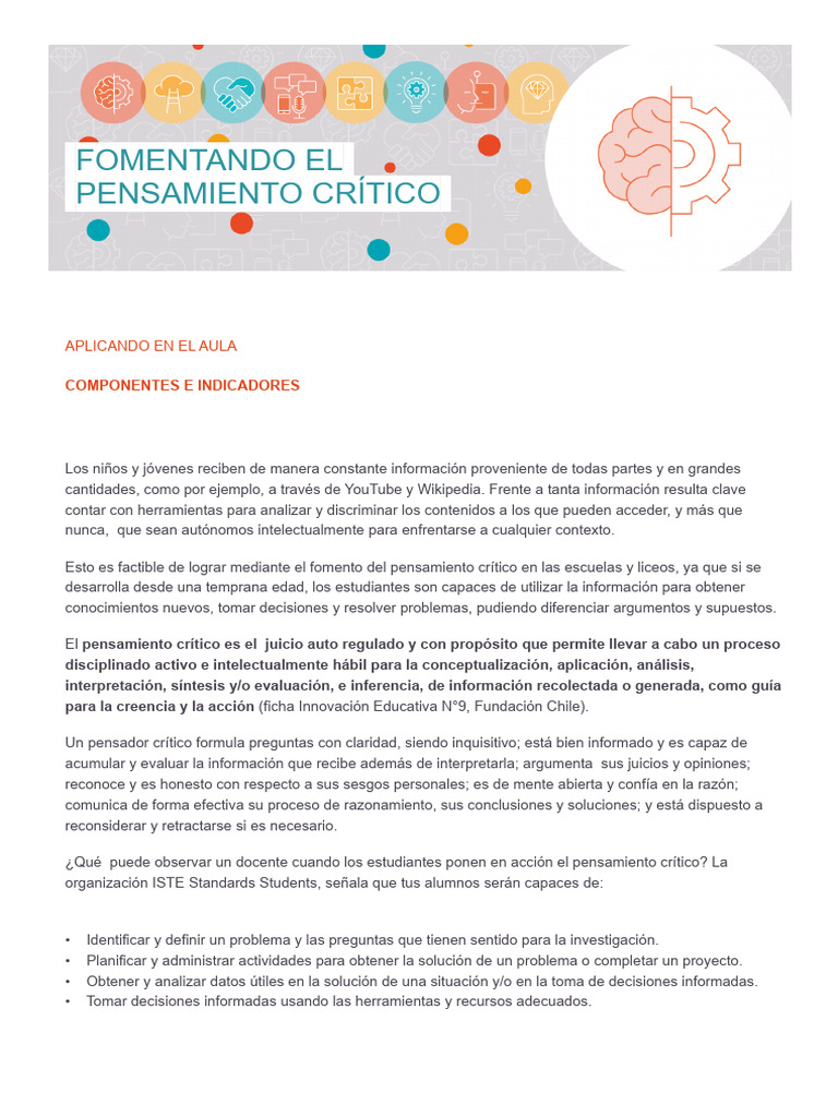 Fomentar el Pensamiento Crítico en Clase | PDF | Pensamiento ...