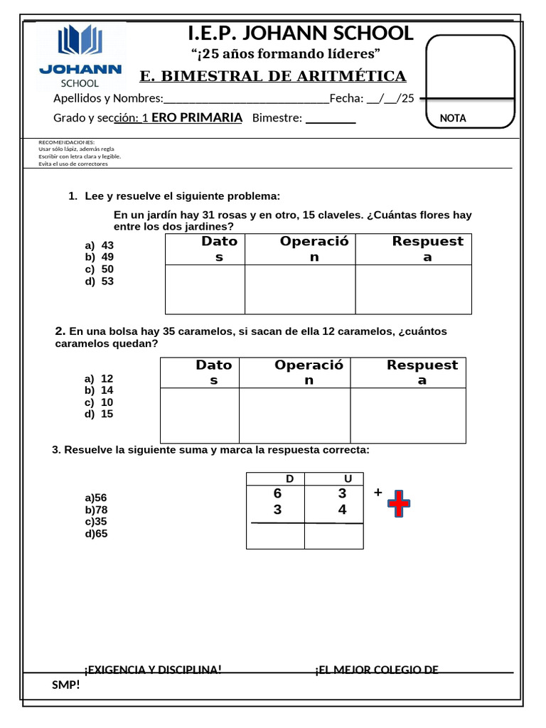 Ejercicios de Aritmética para Primaria | PDF | Sustracción