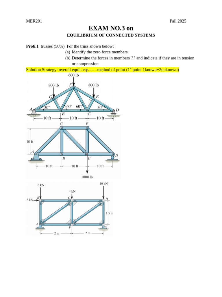 Equilibrium Exam: Trusses & Machines | PDF