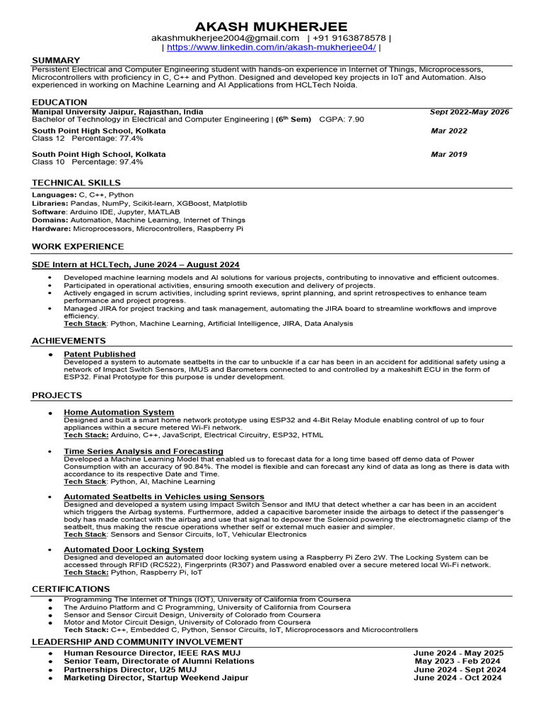 Electrical & Computer Engineering Student Profile | PDF | Automation ...