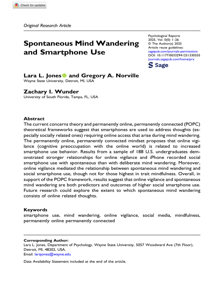 Spontaneous Mind Wandering and Smartphone Use | PDF | Mind Wandering ...