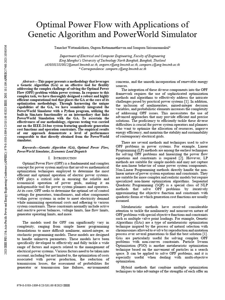 Genetic Algorithm for Optimal Power Flow | PDF | Mathematical ...