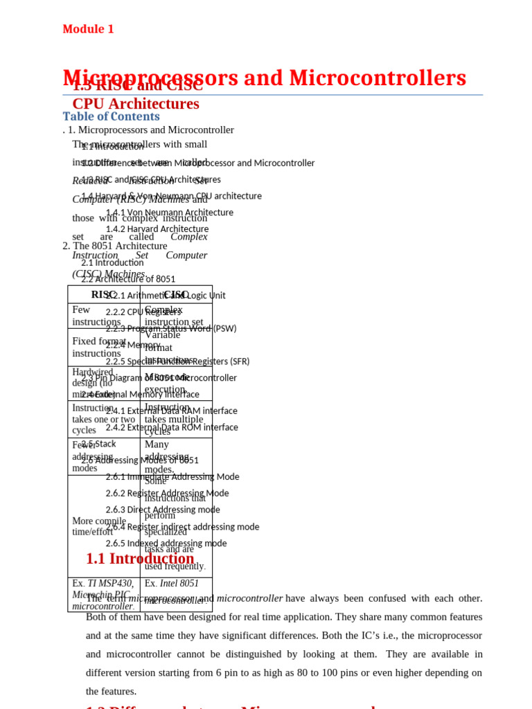 module 1 mc | PDF | Central Processing Unit | Microcontroller