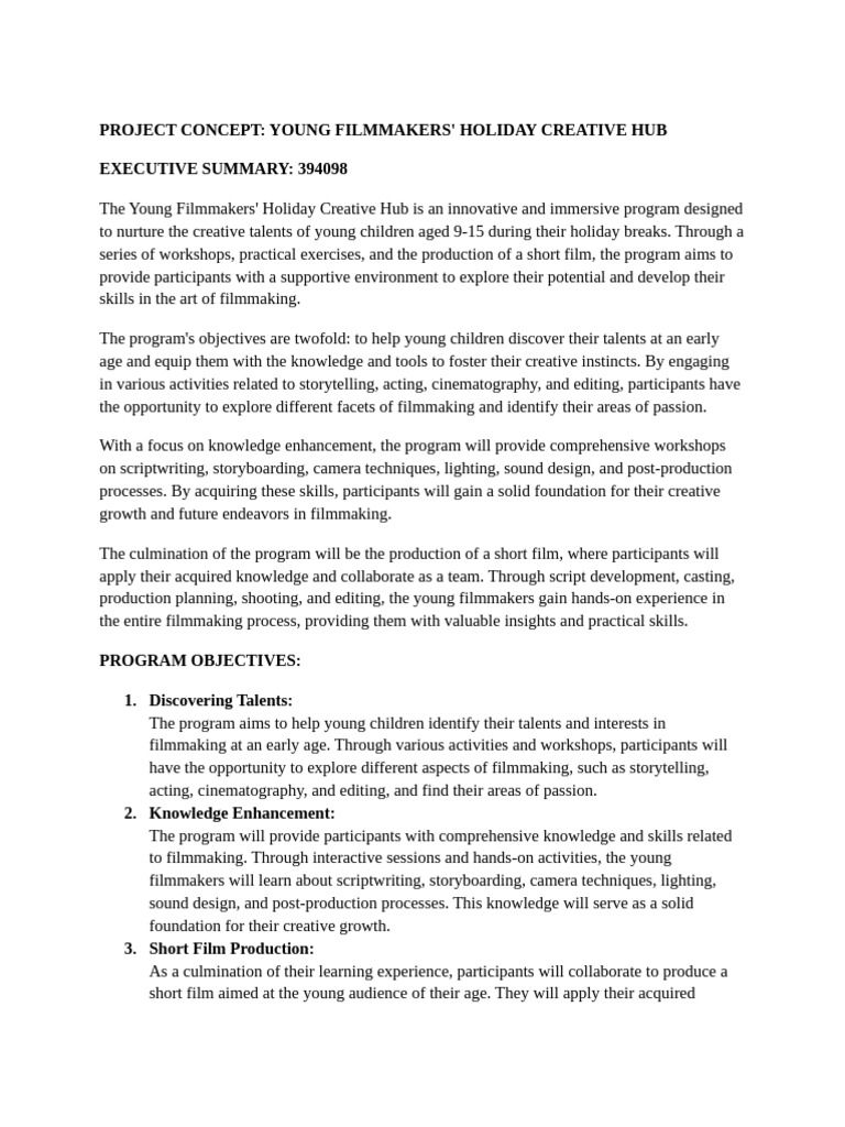 CREATIVE HUB FOR YOUNG CHILDREN PROJECT CONCEPT | PDF | Mentorship ...