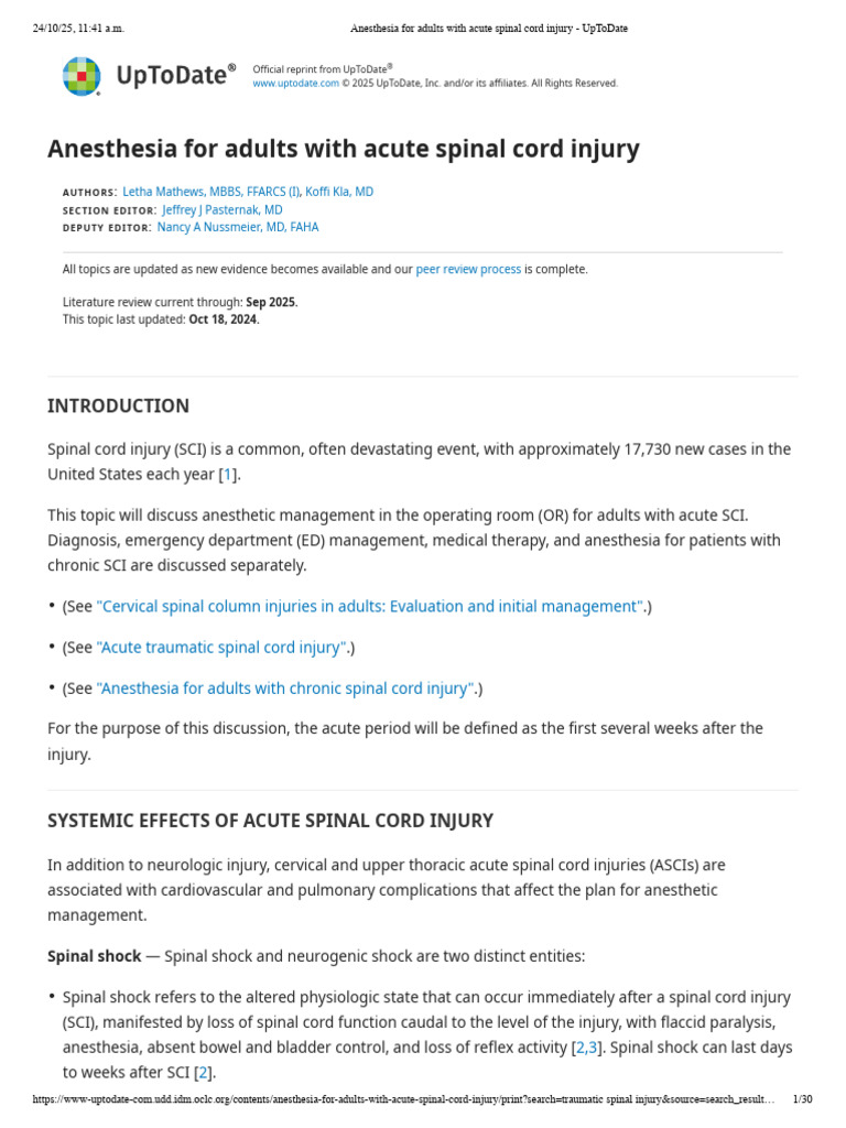 Anesthesia Management for Acute SCI | PDF | Spinal Cord Injury | Anesthesia
