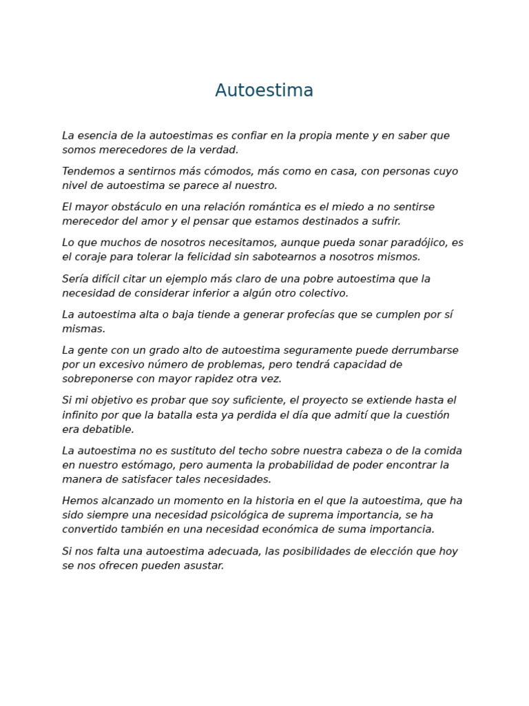 Importancia de la Autoestima en la Vida | PDF