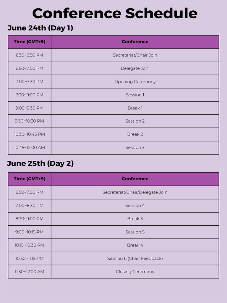 Conference Schedule by Time Zone | PDF | Geography