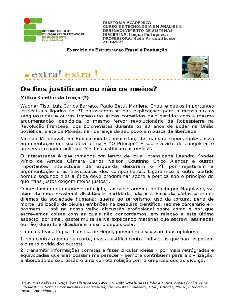 Exercício - Estruturação Frasal e Pontuação - Os Fins Justificam Ou Não ...