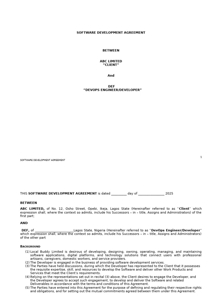 Software Development Agreement Overview | PDF | Indemnity | Computing