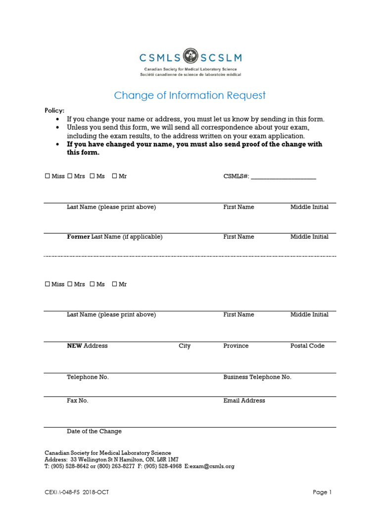 CEXM 048 F5 Change of Information Request | PDF