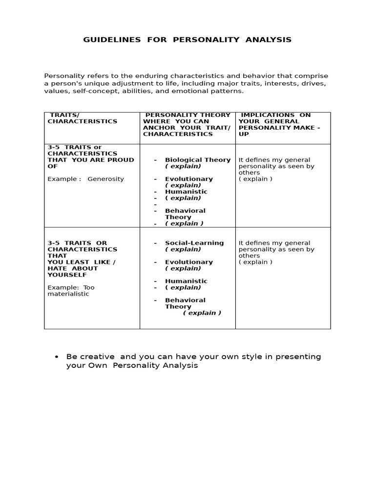 Personality Analysis Guidelines | PDF