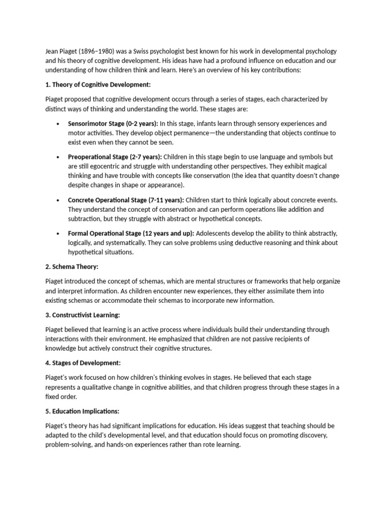Jean Piaget | PDF | Constructivism (Philosophy Of Education ...