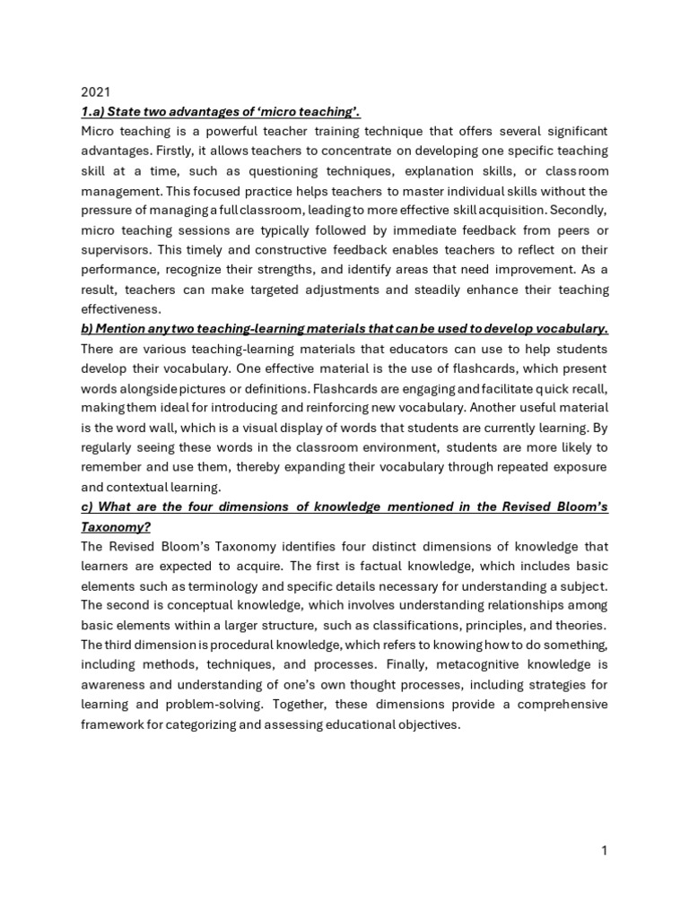 Pyq 2021 | PDF | Learning | Teachers