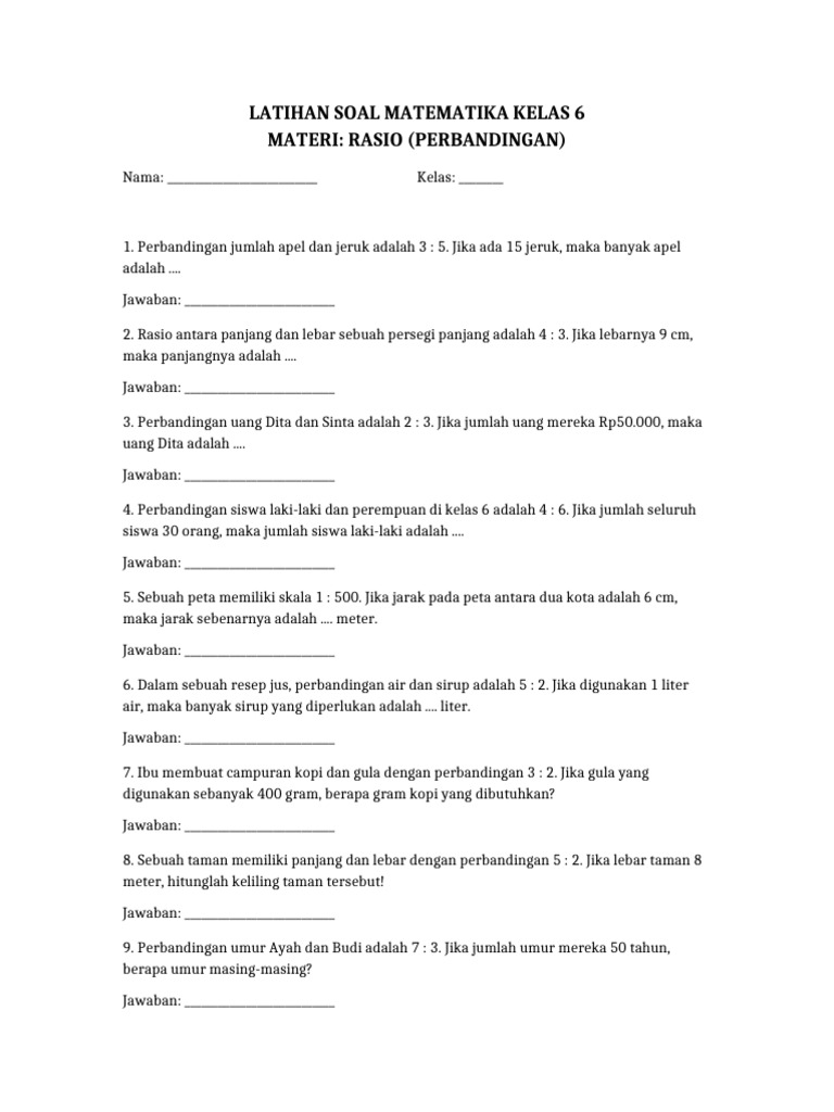 Latihan Soal Rasio Kelas6 | PDF