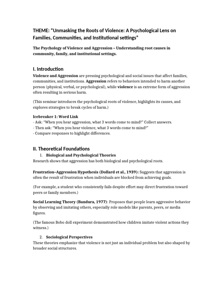 Understanding Violence: Psychological Roots | PDF | Aggression | Violence