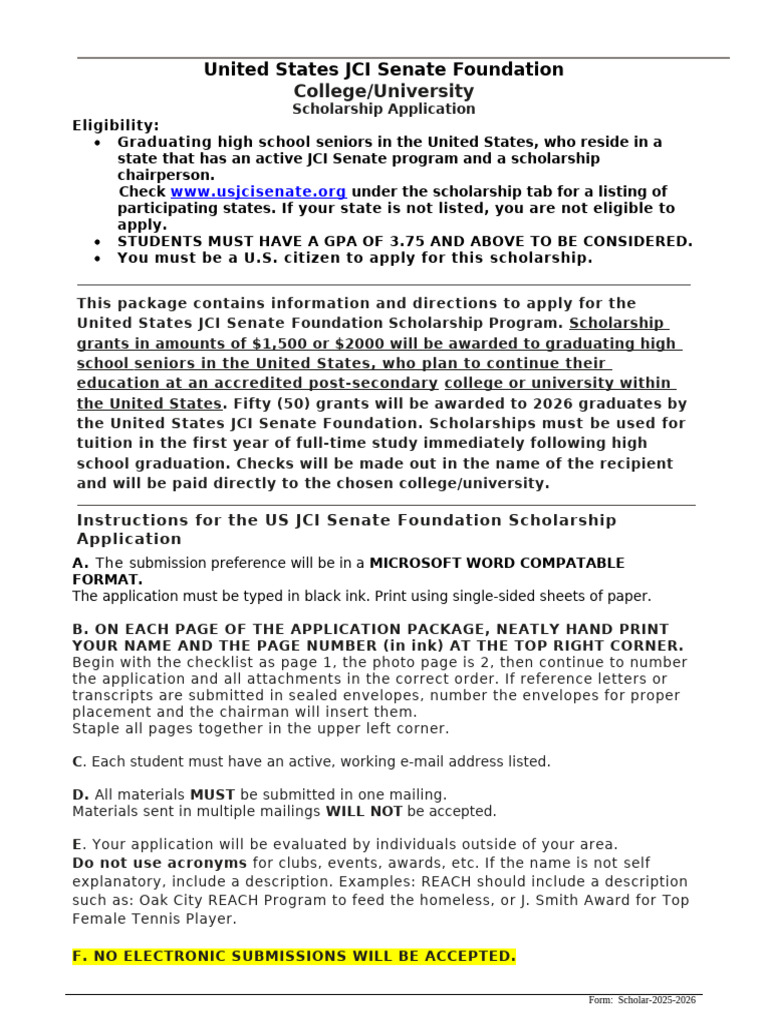2025-2026 College Scholarship Application US JCI Senate Foundation ...