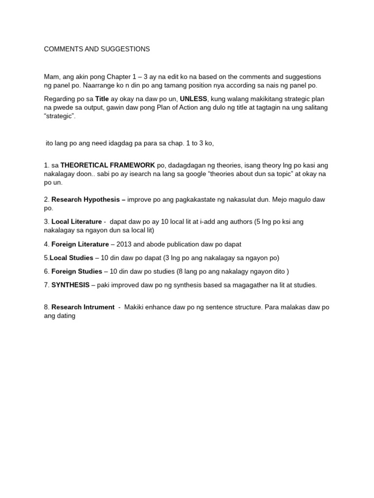 Comments and Suggestions | PDF