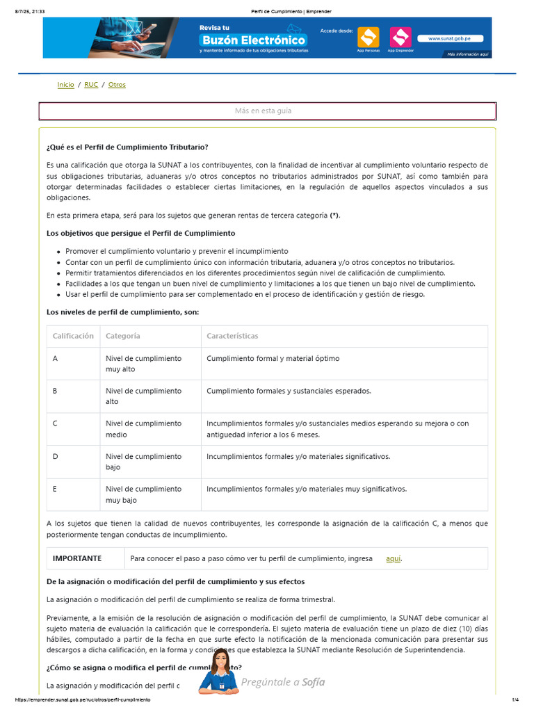 Guía sobre el Perfil de Cumplimiento SUNAT | PDF | Impuestos