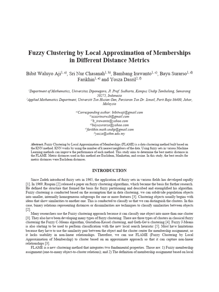 Fuzzy Clustering with Distance Metrics | PDF | Cluster Analysis ...