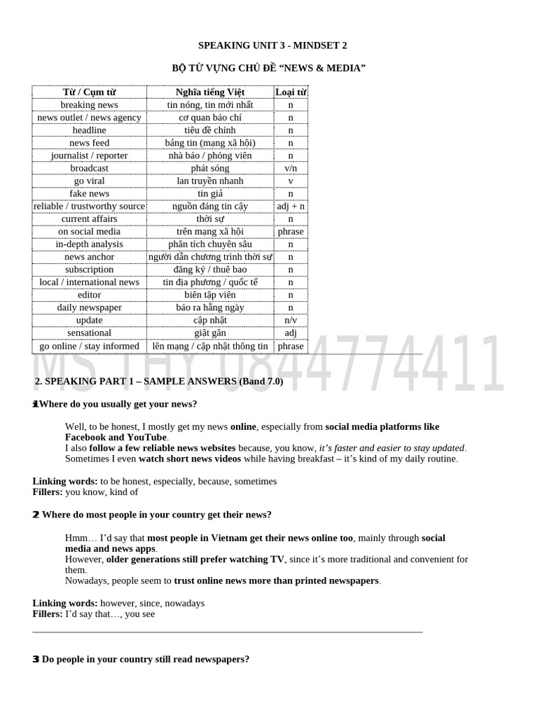 Speaking Unit 3 | PDF | News | Communication