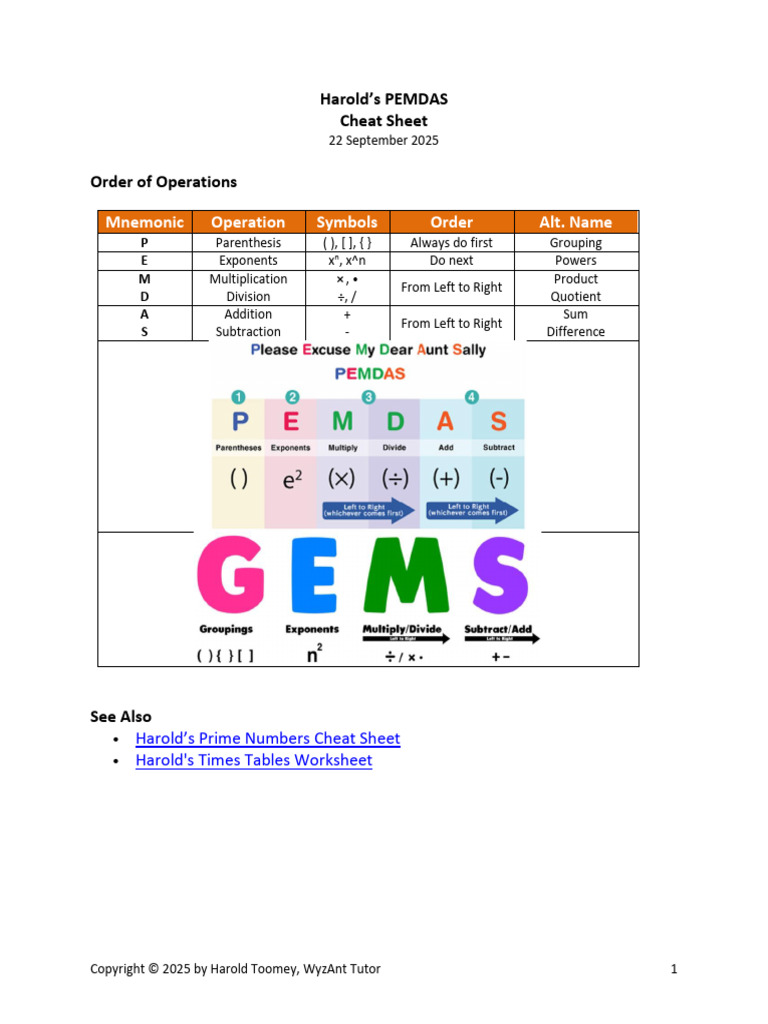 Harolds PEMDAS Cheat Sheet1 | PDF