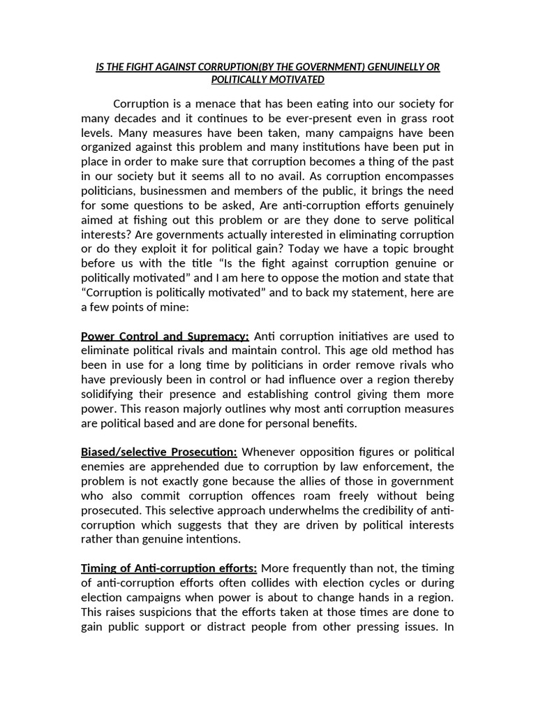 Is the Fight Against Corruption | PDF | Corruption | Crimes