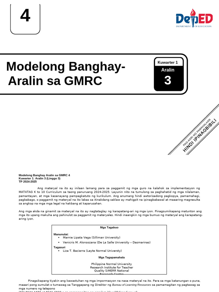 Q1 - LE - GMRC 4 - Lesson 3 - Week 3 DLP Sample | PDF