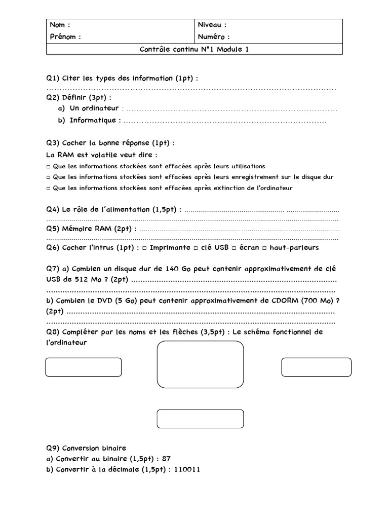 Contrôle continu Informatique Module 1 | PDF