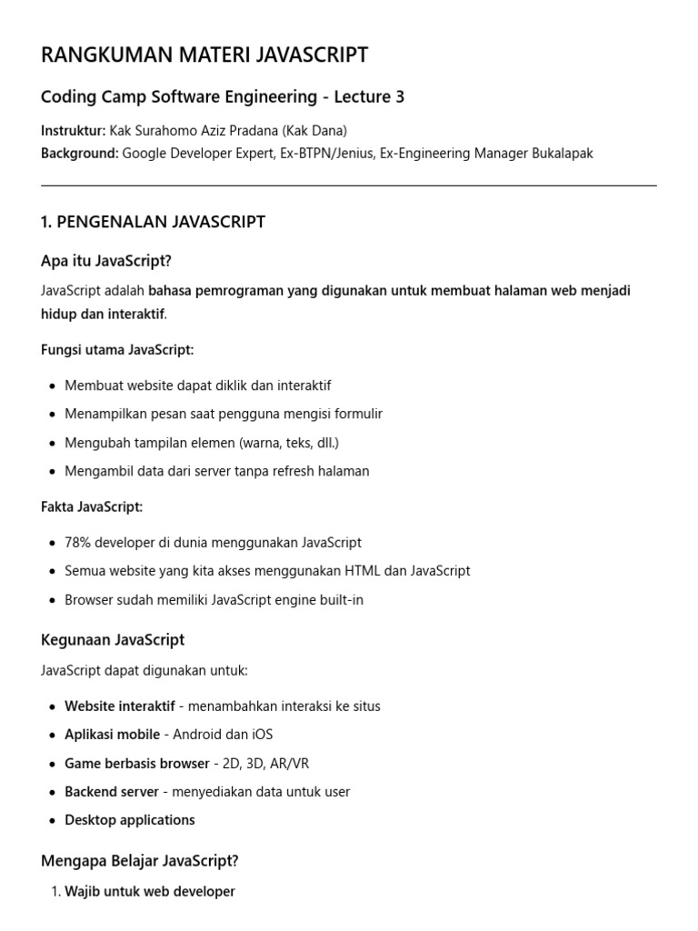 Panduan Lengkap Belajar JavaScript | PDF