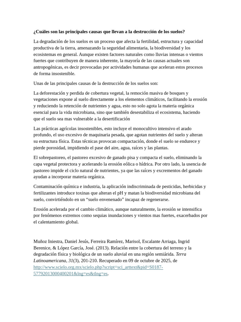 Causas de la Degradación del Suelo | PDF | Suelo | Erosión