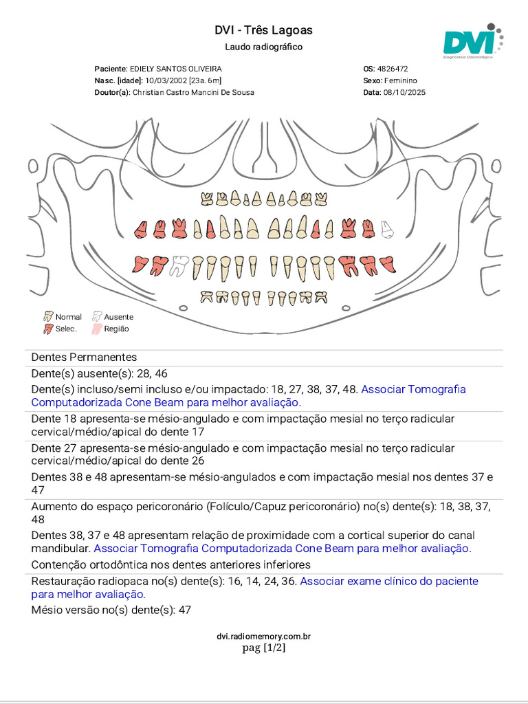 Laudo Radiográfico de Ediely Oliveira | PDF