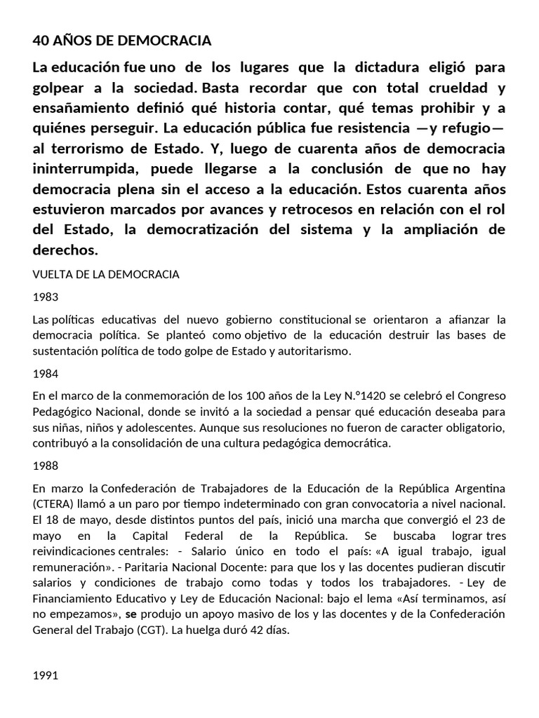 40 Años de Democracia y Educación en Argentina | PDF | Democracia ...