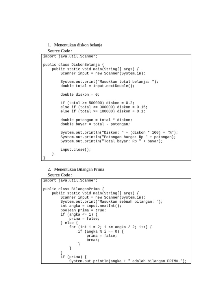 Kumpulan Program Java Dasar | PDF | Software Development | Computing