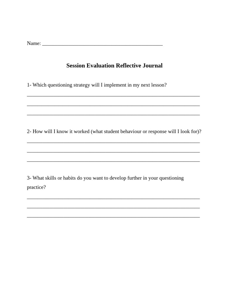 Session Evaluation Journal Template | PDF